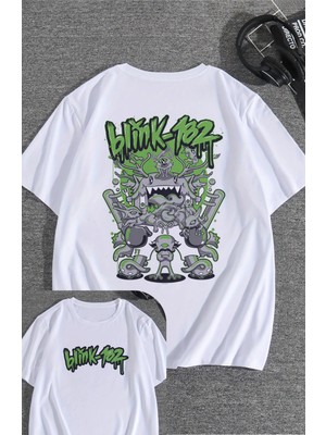 Unisex Blink 182 Sırt Baskılı Tişört, Oversize Rock Grubu Temalı T-Shirt
