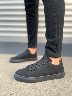JY122 Mode Bağcıklı Günlük Erkek Sneaker - Süet Siyah