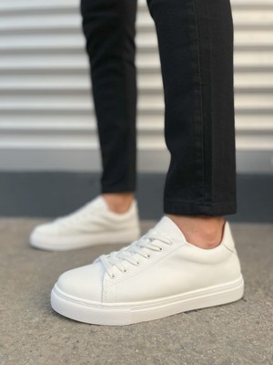 JY122 Mode Bağcıklı Günlük Erkek Sneaker - Beyaz