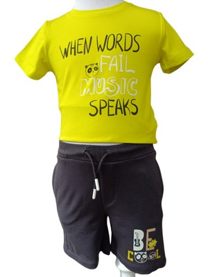 Nk Kids Kız Çocuğu Music Speak Baskılı T-Shirt Lacivert Baskılı Bağcıklı Cepli Şort İkili Takım