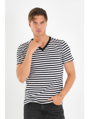 Alexandergardı V Yaka Çizgili T-Shirt