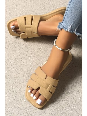 Modafrato Kadın Plaj Deniz Havuz Terliği Bej Eva Malzemeden Konforlu ve Şık Tasarım