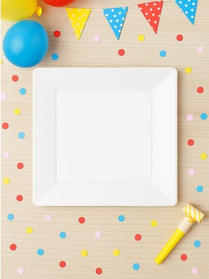 Plastik  Kare Tabak 22 cm Beyaz 10'lu