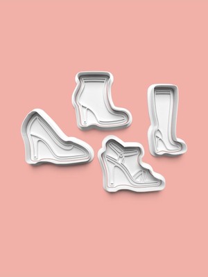 Aktastore Kadın Ayakkabısı Kurabiye Kalıbı ve Şeker Hamuru Kalıbı 4'lü Set