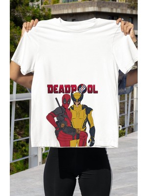 Fuddy Moda Unisex Deadpool Yazılı Tişört, Oversize Deadpool Wolverine Baskılı T-Shirt
