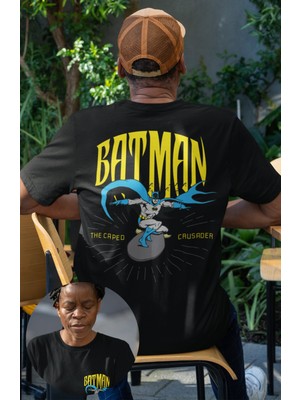 Unisex Batman The Caped Crusader Sırt Yazılı Tişört, Oversize Batman Baskılı T-Shirt