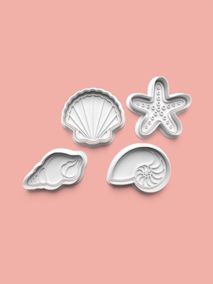 Aktastore Deniz Yıldızı ve Deniz Kabuğu Figürleri Kurabiye Kalıbı ve Şeker Hamuru Kalıbı 4'lü Set
