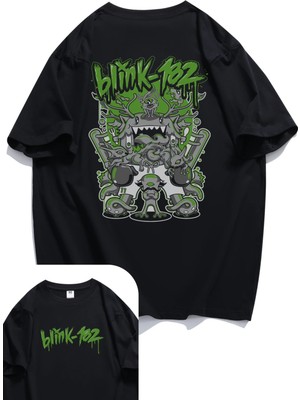 Unisex Blink 182 Sırt Baskılı Tişört, Oversize Rock Grubu Temalı T-Shirt