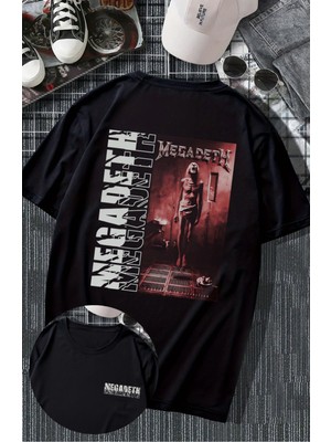 Unisex Megadeth Albüm Resimli Sırt Baskılı Tişört, Oversize Rock Band Temalı T-Shirt