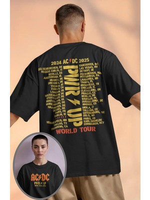 Unisex Ac-Dc World Tour 2024-2025 Sırt Baskılı Tişört, Oversize Rock Grubu Temalı T-Shirt