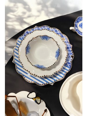 24 Parça Yaldız Süslemeli Bone China 6 Kişilik Sofra Yemek Takımı