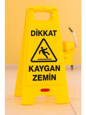 Dikkat Kaygan Zemin Uyarı Levhası - Sarı Plastik Islak Zemin Uyarı Tabelası