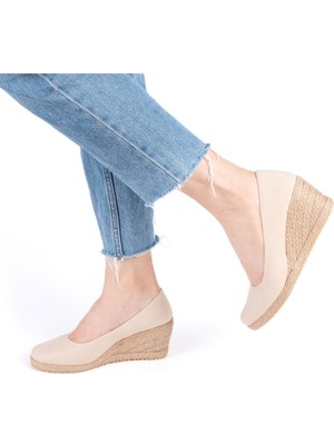 Gerçek Elişi Hasır Keten Espadril Dolgu Topuk Handmade