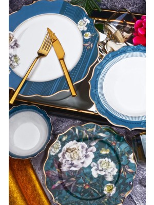 24 Parça Yaldız Süslemeli Bone China 6 Kişilik Sofra Yemek Takımı