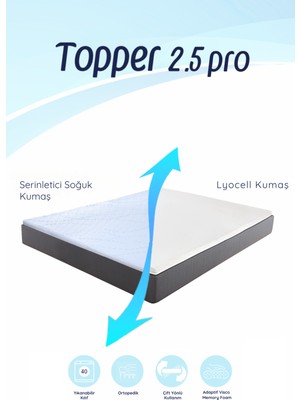 Topper 2.5 Pro - Serinletici Soğuk ve Lyocell Kılıflı Adaptif Visco Yatak Pedi - Memory Foam