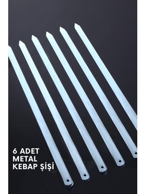 iselahome 6 Adet Profosyonel Galvaniz Metal Kıyma Şiş (Adana-Urfa-Antep Kebap Şişi)