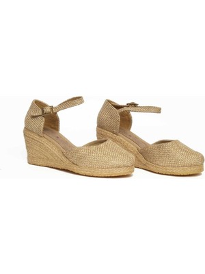 Dolgu Topuk Keten Ön Arka Düz Sandalet Çuval