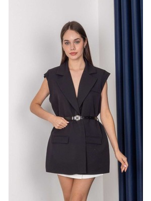 Rawea Kemerli Şal Yaka Blazer Yelek - Oversize & Pamuklu