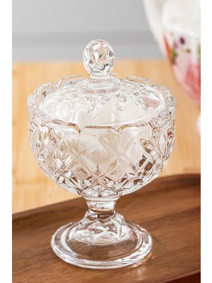 Kristal Ayaklı Cam Şekerlik - Sunumluk - Lokumluk 14 cm