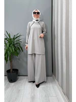 Miss Dalida Tiktak Detaylı Triko Tunik Gri T25Y-6030