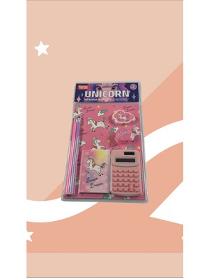 Unicorn Temalı Kırtasiye Seti 7 Parça - Defter, Hesap Makinesi, Kalem, Silgi ve Daha Fazlası