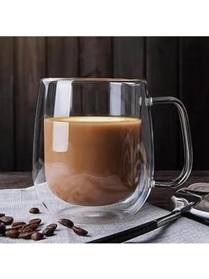 2 Adet Çift Cidarlı Cam Kupa Bardak 250 ml Çift Camlı Bardak Kupa Double Wall