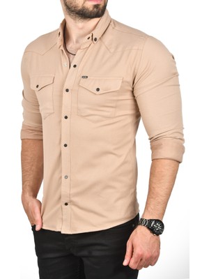 Deepsea Slim Fit Dar Kesim Pamuklu Spor Gömlek Çıtçıtlı Likralı Gabardin Gömlek 2300421