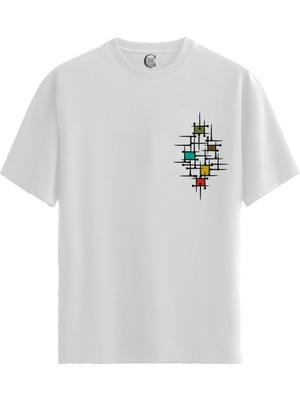Color Luxe Grid Pulse - %100 Pamuklu Erkek Beyaz Tişört - Premium Quality