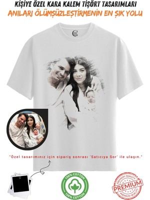 Color Luxe Kişiye Özel Karakalem Tişört | Fotoğraftan Baskı | Aile Evcil Hayvan Tasarım | %100 Pamuk Unisex V9