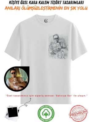 Color Luxe Kişiye Özel Karakalem Tişört | Fotoğraftan Baskı | Aile Evcil Hayvan Tasarım | %100 Pamuk Unisex V4