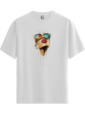 Color Luxe Sunset Vision - %100 Pamuklu Kadın Beyaz Tişört - Premium Quality