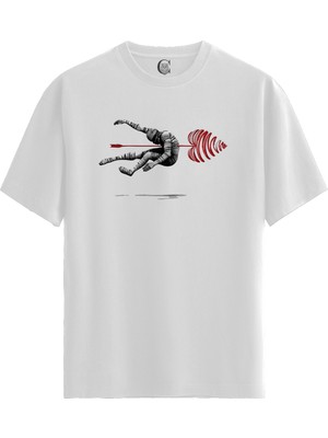 Color Luxe Pierced Silence - %100 Pamuklu Kadın Beyaz Tişört - Premium Quality