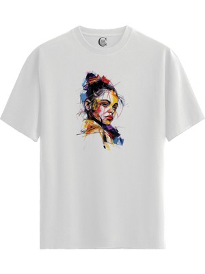 Color Luxe Bold Stare - %100 Pamuklu Kadın Beyaz Tişört - Premium Quality