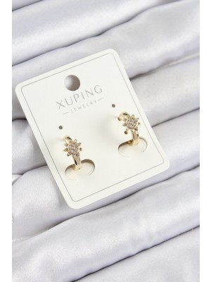 Xuping Zirkon Taşlı Çiçek Model Gold Renk Kadın Küpe