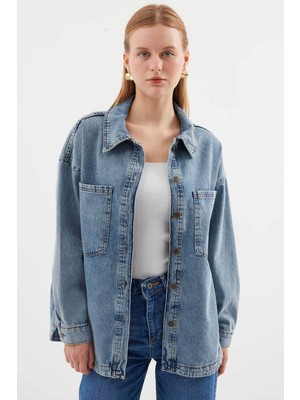 Bigdart Oversize Denim Buz Mavisi Kadın Ceket 0694