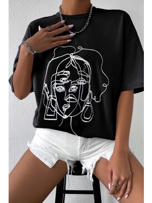 Unisex Woman One Line Baskılı Tasarım Tshirt