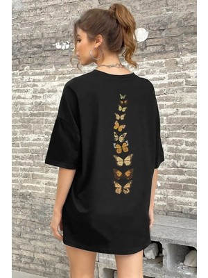 Unisex Sırt Kral Kelebek Baskılı Tasarım Tshirt