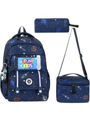 Ilkokul Çantası 3'lü Set 42*30 cm Beslenme Çantası Kalem Kutusu Ortopedik Sırt Su Itici Kumaş