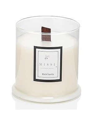 Üfleme Cam Ahşap Fitilli Black Vanilya Vegan Mum (140 Gr)
