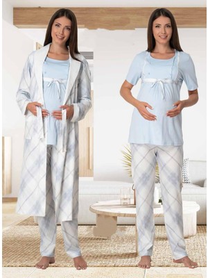 Dvina Effortt Lohusa Sabahlıklı Pijama Takımı Mavi - 6024