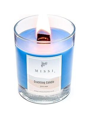Ahşap Fitilli Sandal Wood Kokulu Mavi Cracklıng Vegan Mum (Çıtırtılı)