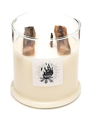 Büyük Üfleme Cam Ahşap Fitilli Palo Santo Vegan Mum (380 Gr)