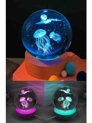 Premium Kristal Cam Kar Küresi 3D Işıklı Rgb'li Lamba Ahşap Taban LED Dekoratif Usb'li Hediyelik Seti