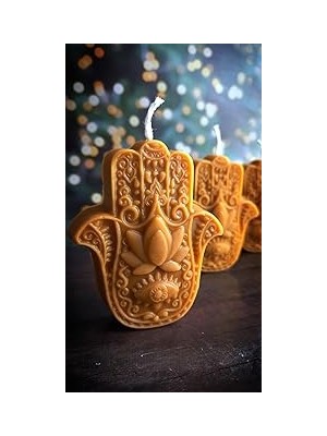 Petekoğlu Balmumu Mum (1 Adet) Bereket Eli Hamse Doğal Petek Bal Mumu Mum Beeswax Candle
