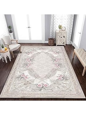 Latte Dizayn Cetera Desenli Pamuk Tabanlı Yıkanabilen Kaydırmaz Antibakteriyel Salon Halısı 120X180