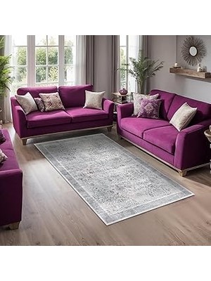Depoba Vonno Kadife Kaymaz Pamuk Tabanlı Yıkanabilir Antibakteriyel Salon Halısı 100X150