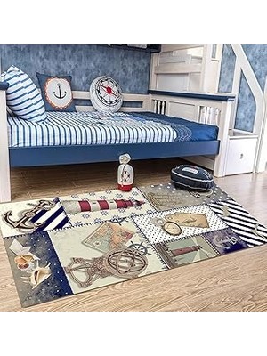 Latte Dizayn Nara Desenli Pamuk Tabanlı Yıkanabilen Kaydırmaz Antibakteriyel Salon Halısı 80X150