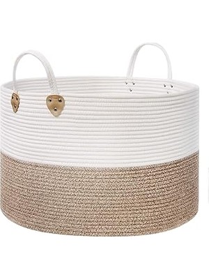 Songmics Pamuk Halat Sepeti, Tutma Saplı Pamuk Çamaşır Sepeti 100L, Oyuncak Elbise Battaniye Için,