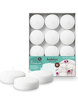 Bolsius Beyaz Mega Yüzen Mumlar, 8 Saat  Süreli, Ø 7,6 cm Çapında, 12 Adet