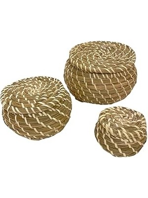 IKE-803.281.45 Fryken Kapaklı Sepet, Deniz Yosunu, Sahil Yulafı, 3'lü Set